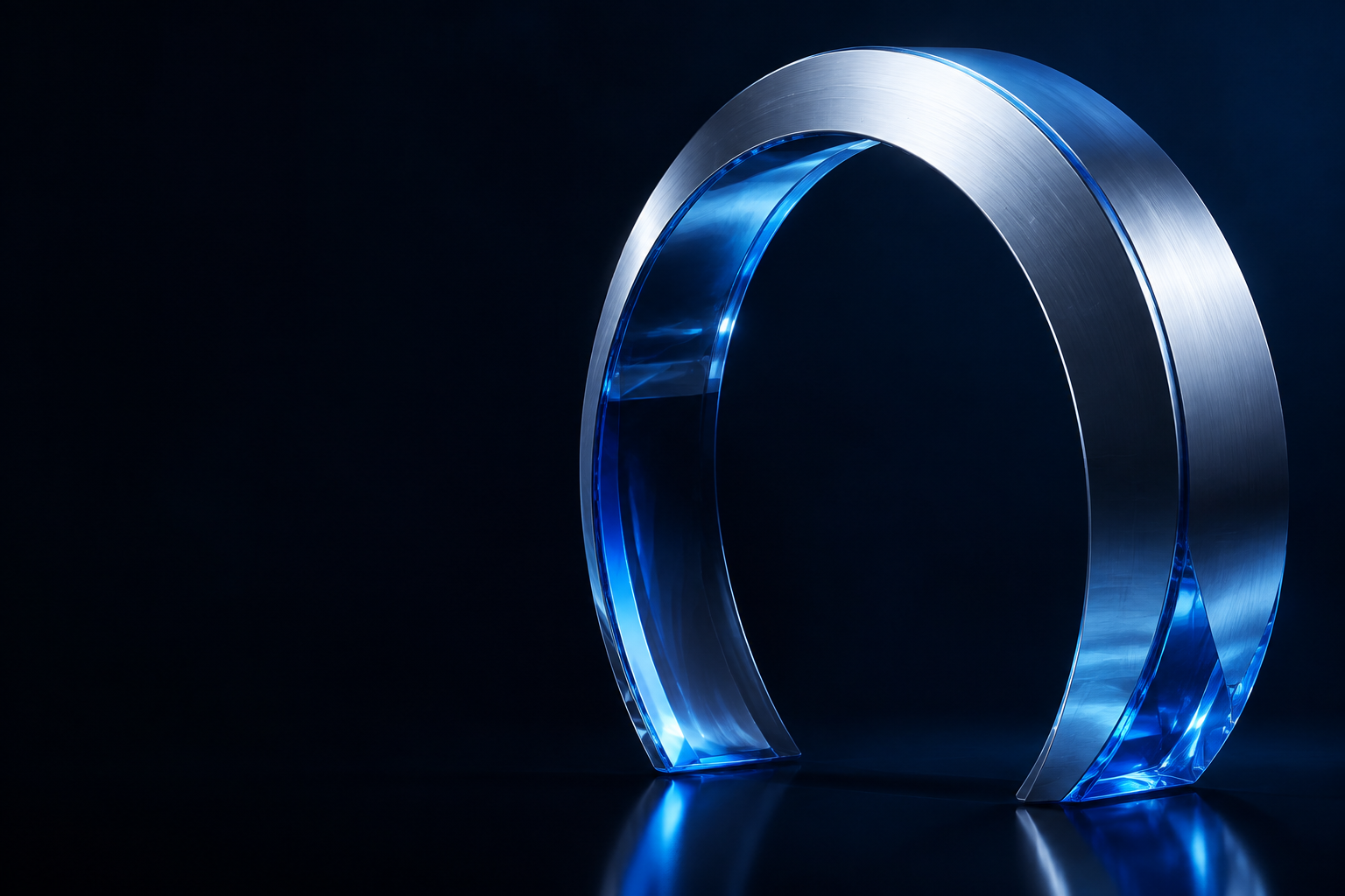 Sculptural silver and cobalt arch